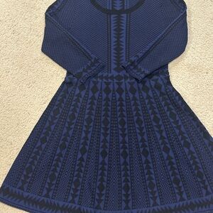 Nina Leonard Girls Blue & Black Patterned Sweater Dress, Size 11/12 (worn once)
